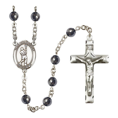 St. Christopher Lacrosse 6mm Hematite Bead Silver-plated Rosary, Bliss Manufacturing