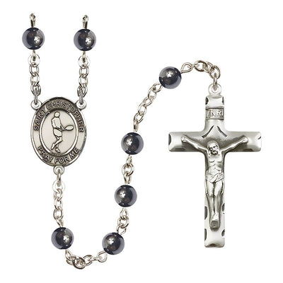 St. Christopher Tennis 6mm Hematite Catholic Rosary, handcrafted in the USA, Bliss Manufacturing