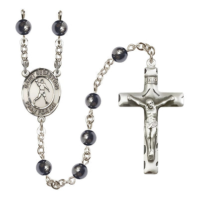 St. Sebastian Football 6mm Hematite Rosary, Bliss Manufacturing