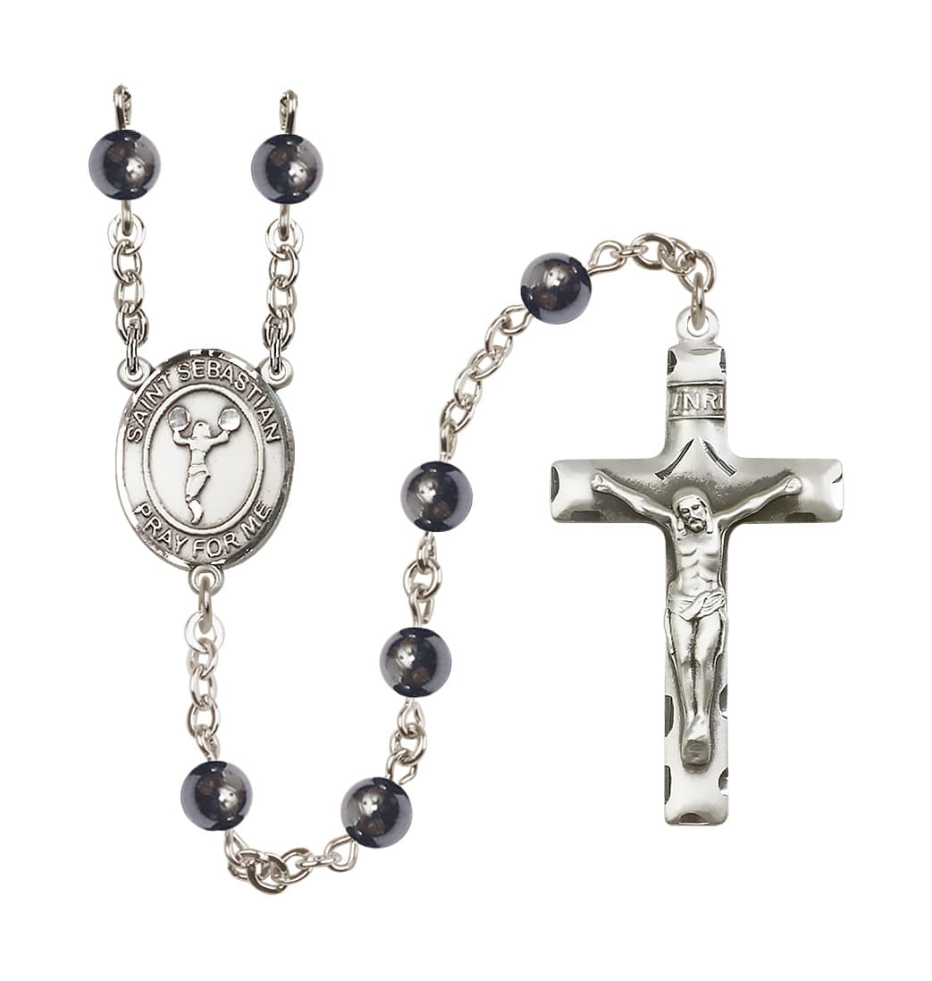 Bliss St Sebastian Cheerleading 6mm Hematite Bead Rosary,