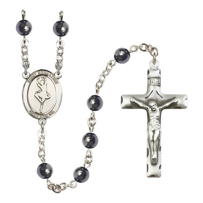 St. Sebastian Dance 6mm Round Hematite Bead Silver-plated Rosary, Bliss Manufacturing