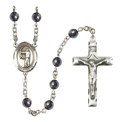 St Sebastian Archery 6mm Round Hematite Bead Silver-plated Rosary, Bliss Manufacturing