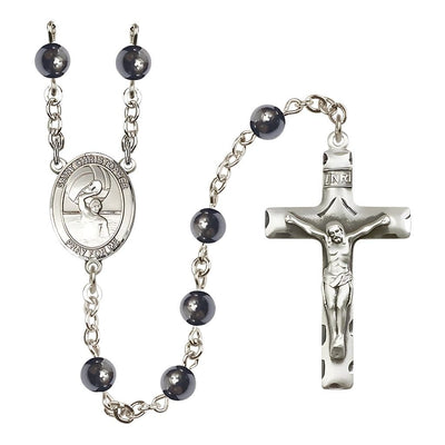 St. Christopher Men's Water Polo 6mm Hematite Rosary with pewter parts, Bliss Manufacturing