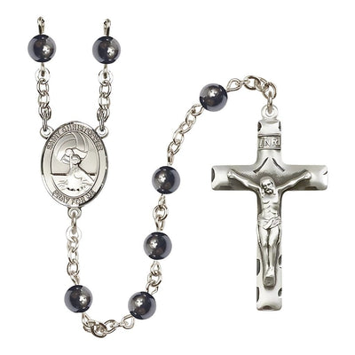 St. Christopher Women's Water Polo 6mm Hematite Silver-plated Rosary, Bliss Manufacturing