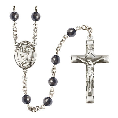 St. Vincent Ferrer 6mm Hematite Bead Catholic Rosary with Pewter Centerpiece and Crucifix, Bliss Manufacturing