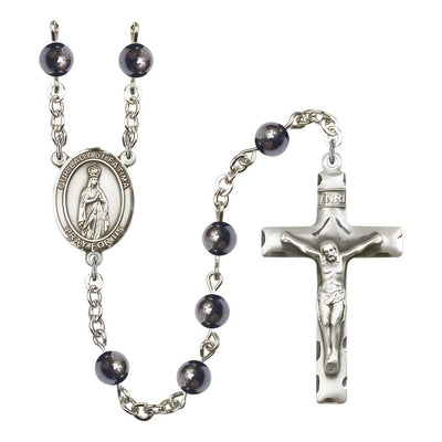 Our Lady of Fatimas 6mm Hematite Bead Rosary with Pewter Centerpiece and Crucifix, Gift Box, Bliss Manufacturing