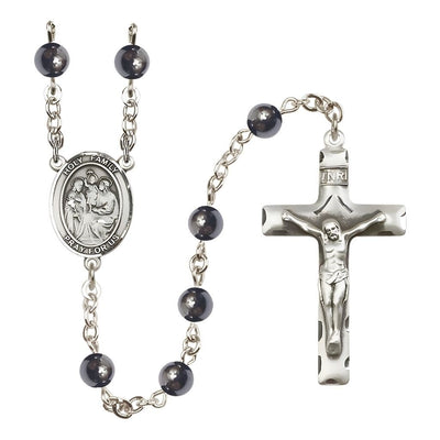 Holy Family 6mm Hematite Bead Silver-Plated Catholic Rosary with Pewter Centerpiece and Crucifix, Bliss Manufacturing