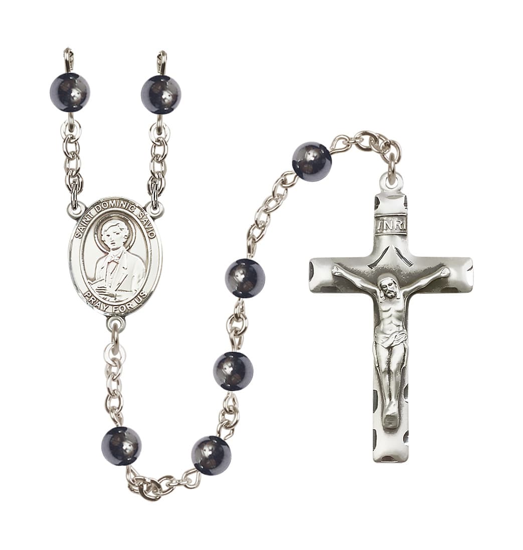 Bliss St Dominic Savio 6mm Hematite Silver-plated Rosary,