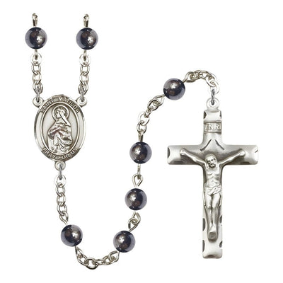St. Matilda 6mm Hematite Bead Catholic Rosary with Pewter Centerpiece and Crucifix, Bliss Manufacturing