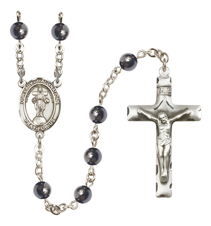 Our Lady of All Nations 6mm Hematite Rosary