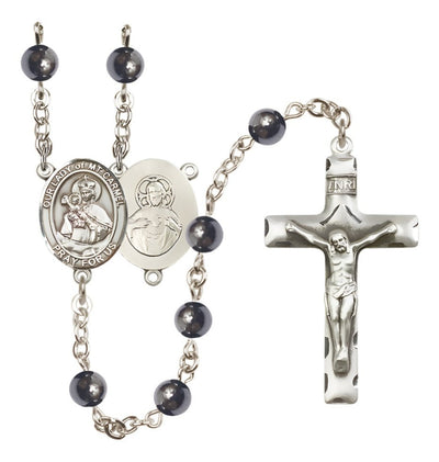 Silver Plated 6mm Hematite Our Lady of Mount Carmel Rosary, Bliss Manufacturing