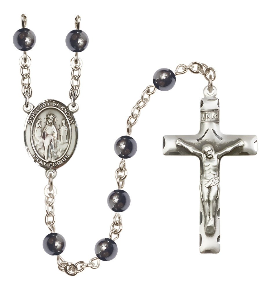 Our Lady of Knock 6mm Hematite Rosary,