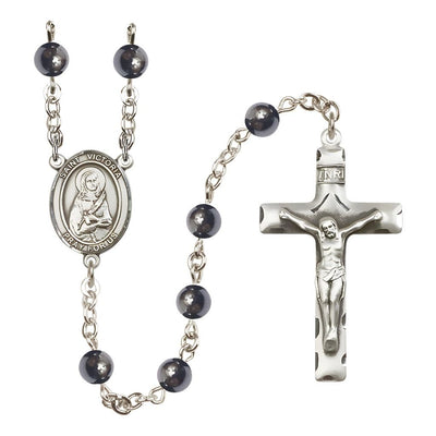 St. Victoria 6mm Hematite Bead Catholic Rosary with Pewter Centerpiece and Crucifix, Bliss Manufacturing