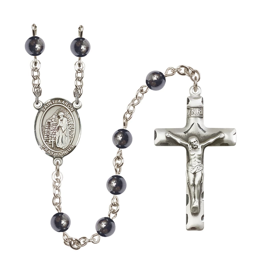 Bliss St Aaron 6mm Hematite Silver-plated Rosary,