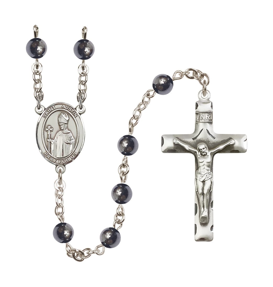 Bliss St Austin 6mm Hematite Silver-plated Rosary,