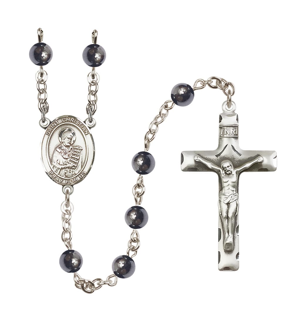 Bliss Manufacturing St Christian Demosthenes 6mm Hematite Silver-plated Rosary,