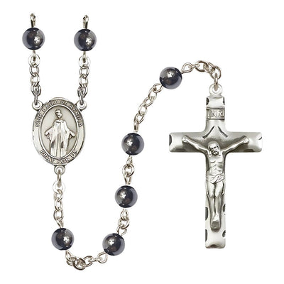 Our Lady of Providence 6mm Hematite Catholic Rosary with pewter centerpiece and crucifix, handmade in the USA, Bliss Manufacturing
