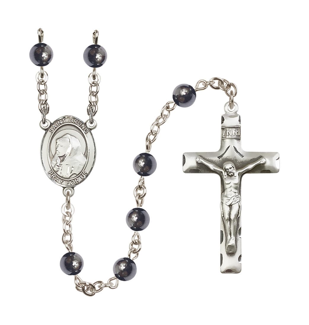 Bliss St Bruno 6mm Hematite Silver-plated Rosary,