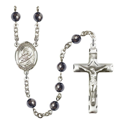 St. Perpetua 6mm Hematite Bead Catholic Rosary with Pewter Centerpiece and Crucifix, Bliss Manufacturing