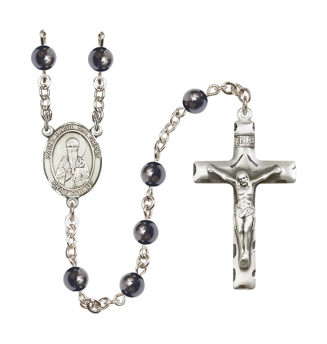 Bliss St Basil the Great 6mm Hematite Silver-plated Rosary,