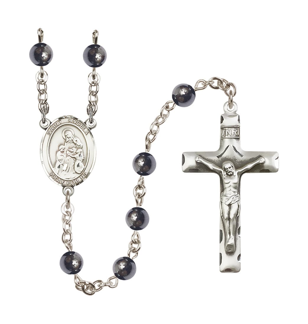 Bliss St Angela Merici 6mm Hematite Silver-plated Rosary,