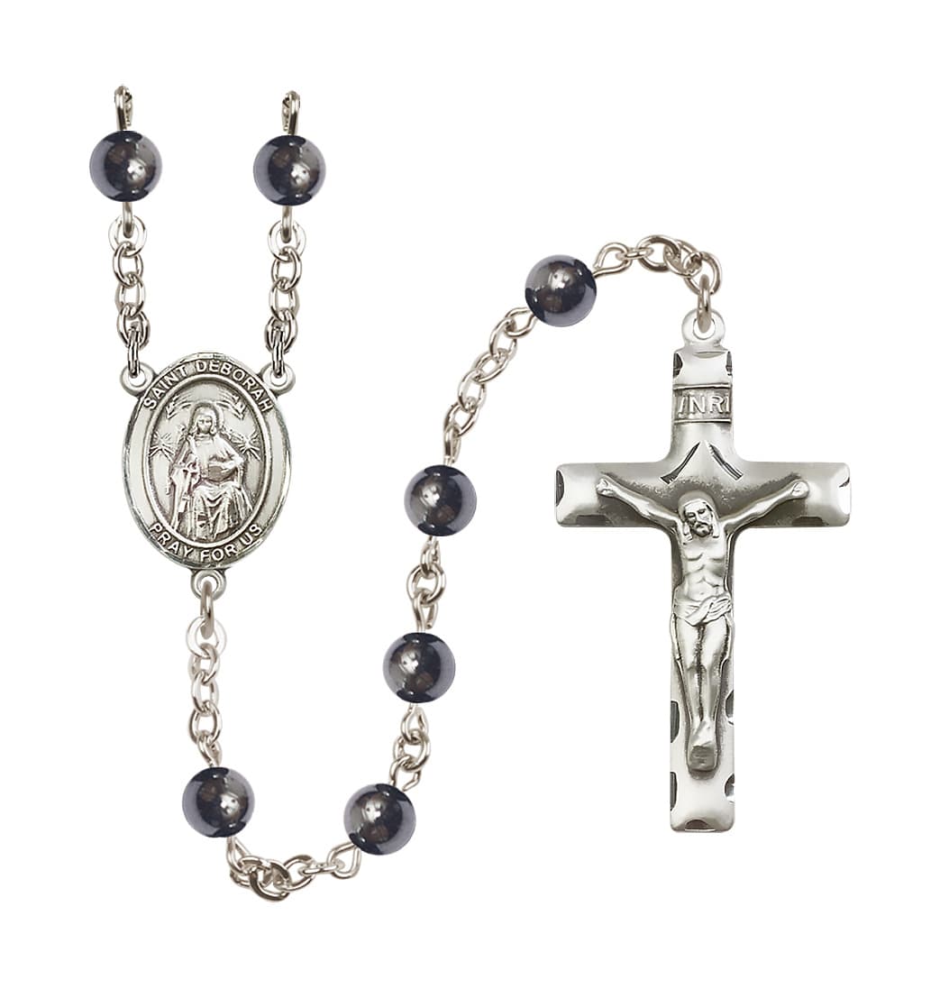 Bliss St Deborah 6mm Hematite Silver-plated Rosary,