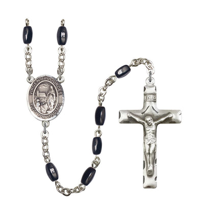 Silver Plated 6mm Hematite Virgen del Lourdes Rosary, Bliss Manufacturing