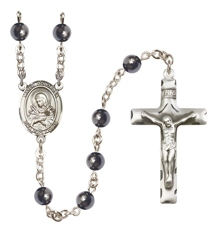 Our Lady of Sorrows/Mater Dolorosa 6mm Hematite Rosary