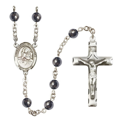 St. Lidwina of Schiedam 6mm Hematite Bead Catholic Rosary with Pewter Centerpiece and Crucifix, Bliss Manufacturing