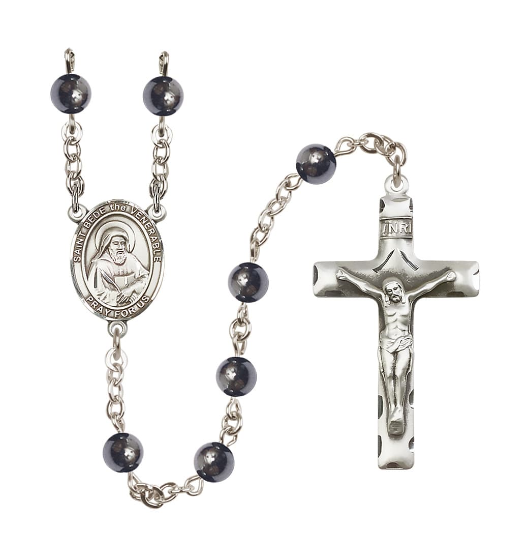 Bliss St Bede the Venerable 6mm Hematite Silver-plated Rosary,