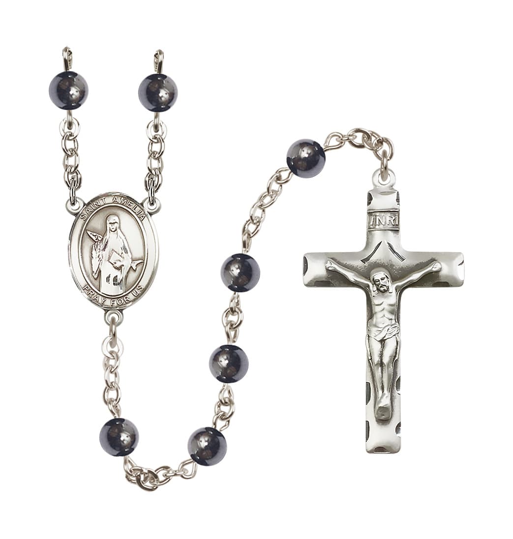 Bliss St Amelia 6mm Hematite Silver-plated Rosary,