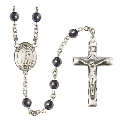 St. Zoe of Rome 6mm Hematite Bead Silver-plated Rosary with Pewter Centerpiece and Crucifix, Bliss Manufacturing