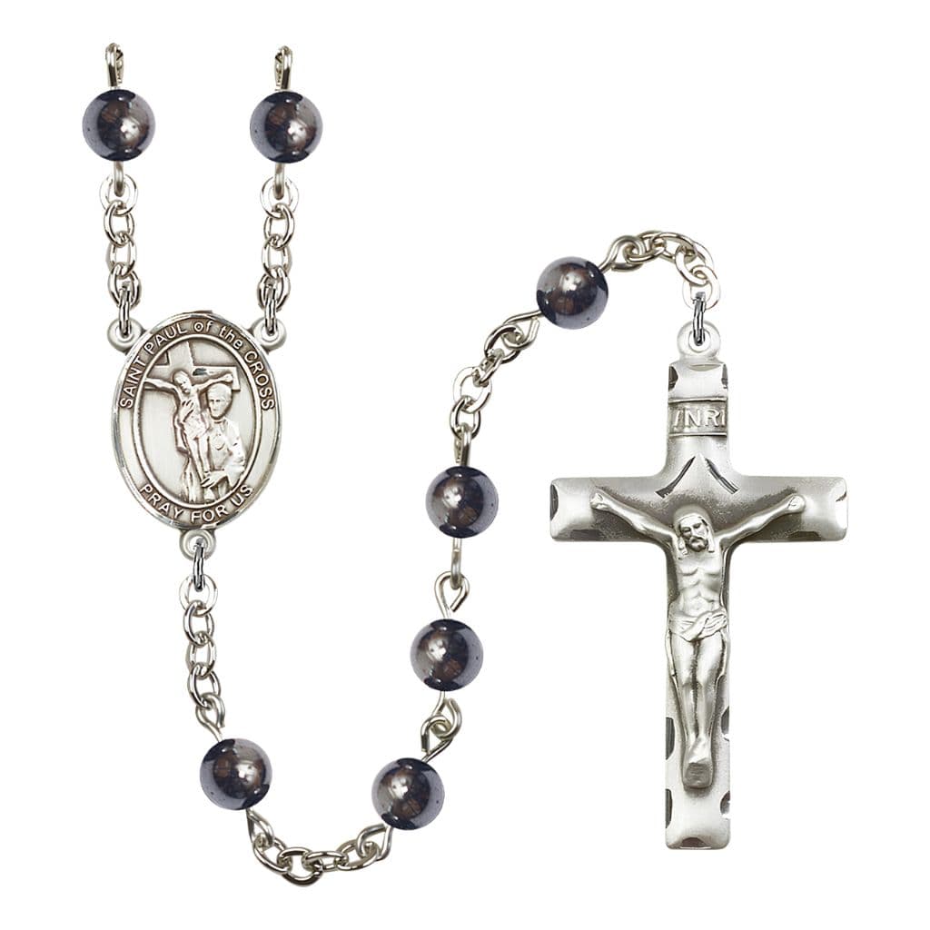 Bliss St. Paul of the Cross 6mm Hematite Bead Catholic Rosary with Pewter Centerpiece and Crucifix