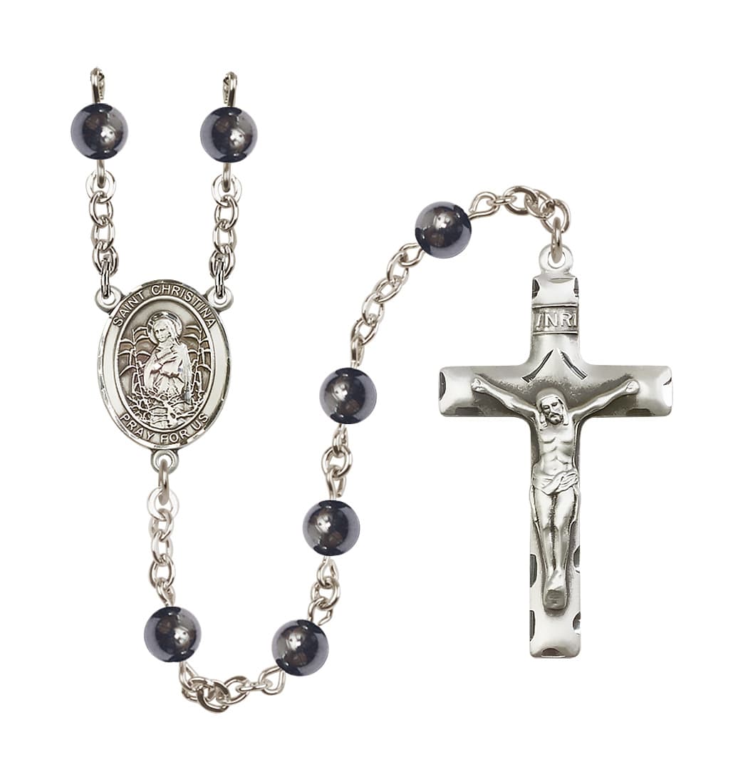 Bliss Manufacturing St Christina the Astonishing 6mm Hematite Silver-plated Rosary,