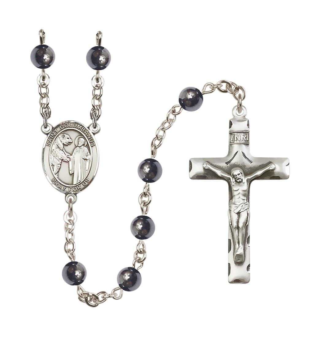 Bliss St Columbanus 6mm Hematite Silver-plated Rosary,