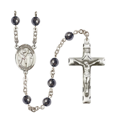 St Columbanus 6mm Hematite Silver-plated Rosary, Bliss Manufacturing