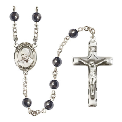 St. Luigi Orione 6mm Hematite Bead Catholic Rosary with Pewter Centerpiece and Crucifix, Bliss Manufacturing