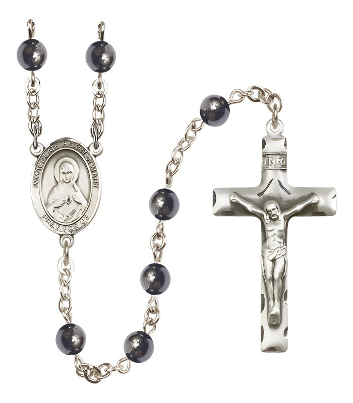 Catholic Immaculate Heart of Mary 6mm Hematite Rosary