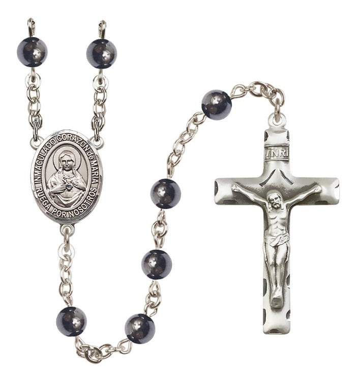 Bliss Catholic Corazon Inmaculado de Maria 6mm Hematite Rosary