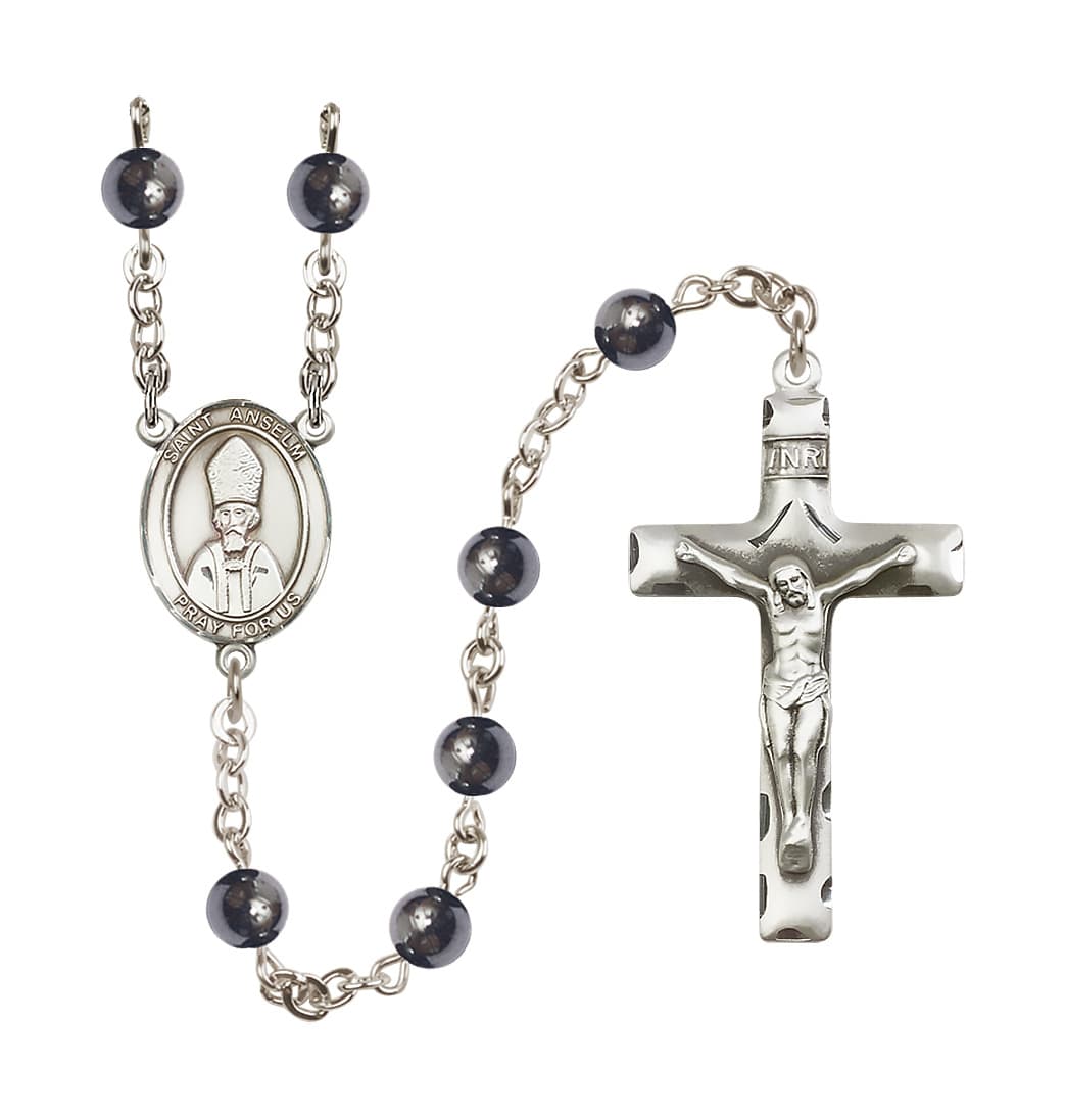 Bliss St Anselm of Canterbury 6mm Hematite Silver-plated Rosary,