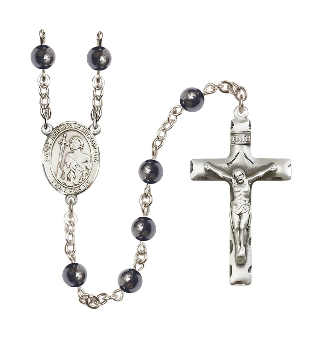 Bliss St Adrian of Nicomedia 6mm Hematite Silver-plated Rosary,