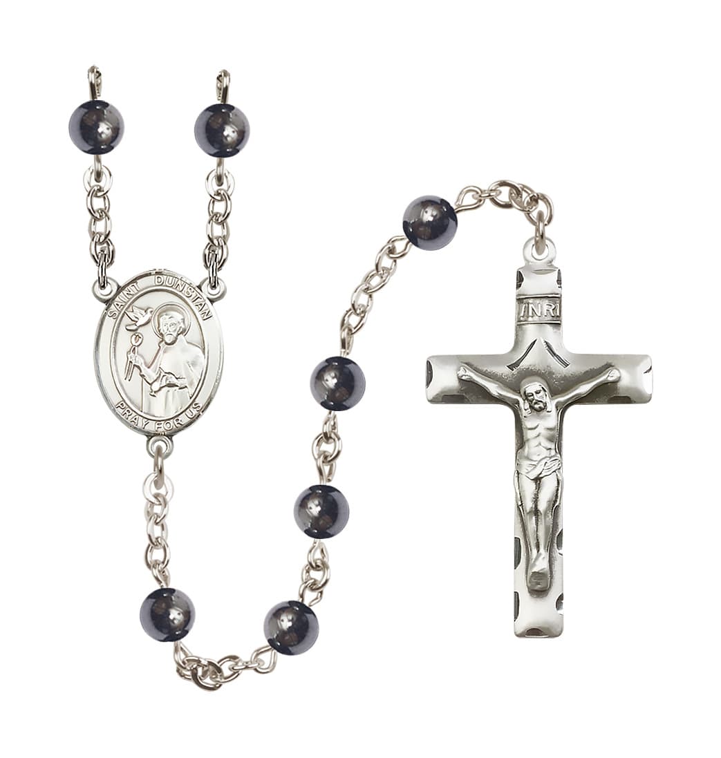 Bliss St Dunstan 6mm Hematite Silver-plated Rosary,