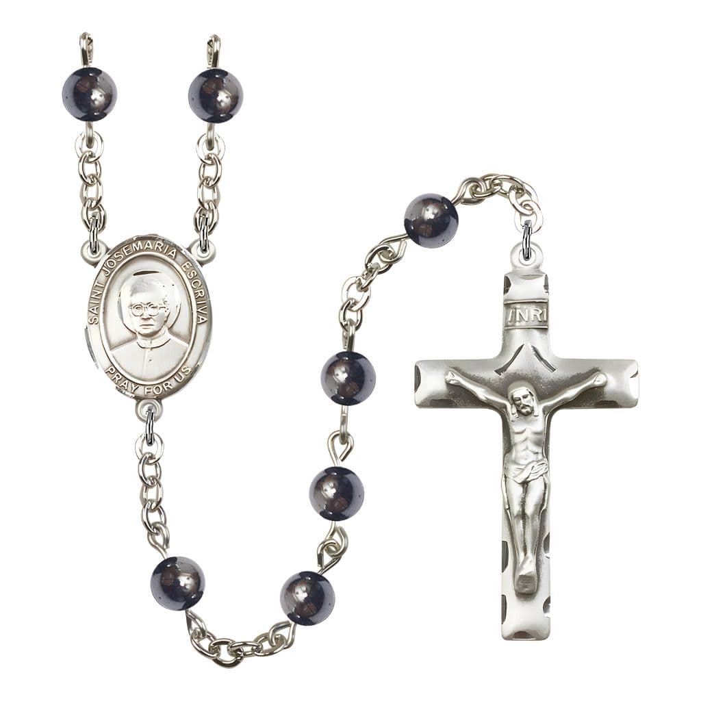 St. Josemaria Escriva 6mm Hematite Catholic Rosary