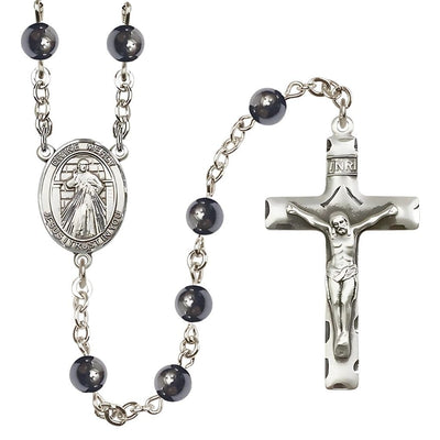 Jesus Divine Mercy 6mm Hematite Bead Catholic Rosary with Pewter Centerpiece and Crucifix, Bliss Manufacturing