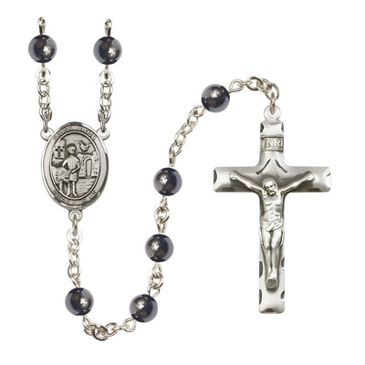St. Vitus 6mm Hematite Bead Catholic Rosary with Pewter Centerpiece and Crucifix, Bliss Manufacturing