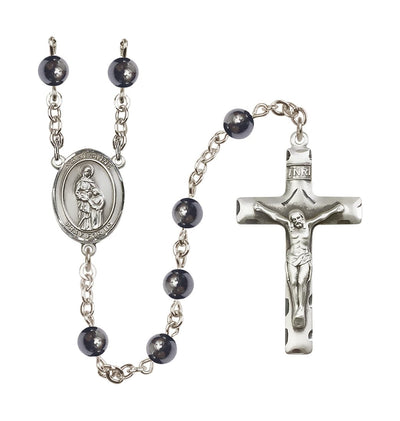 St Anne and Mary 6mm Hematite Silver-plated Rosary, Bliss Manufacturing