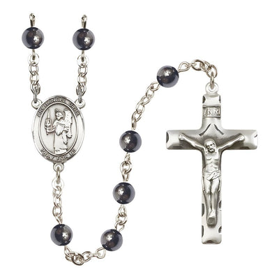St. Uriel the Archangel 6mm Hematite Beads Catholic Rosary with Pewter Centerpiece and Crucifix, Bliss Manufacturing