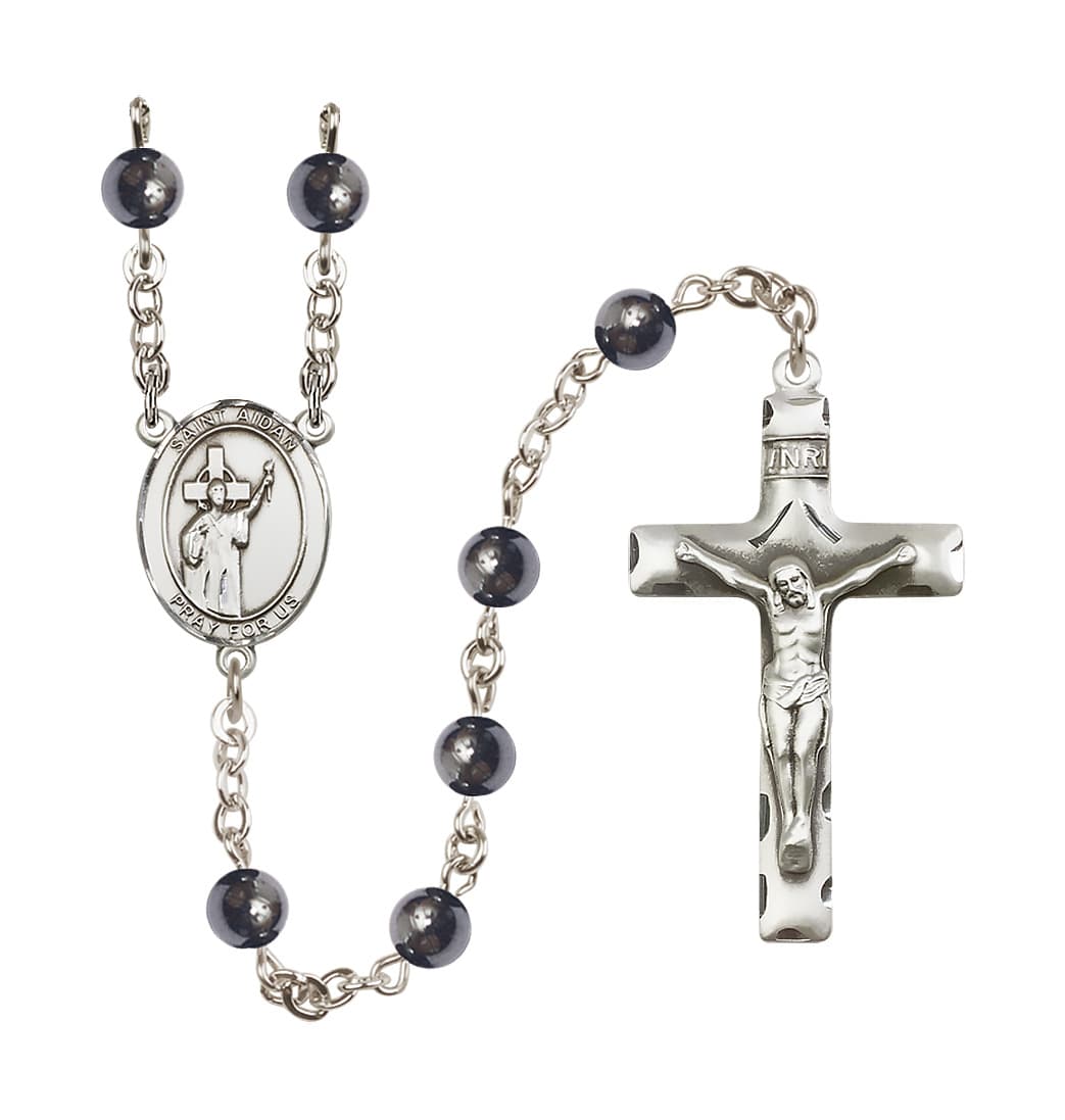 Bliss St Aidan of Lindesfarne 6mm Hematite Silver-plated Rosary,