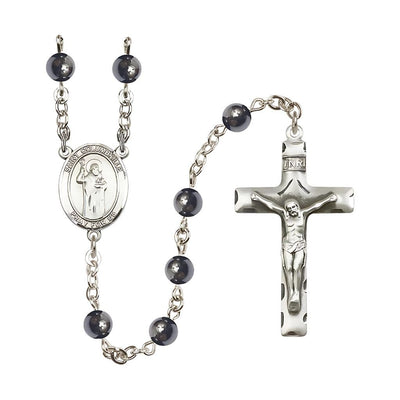St Columbkille 6mm Hematite Silver-plated Rosary, Bliss Manufacturing