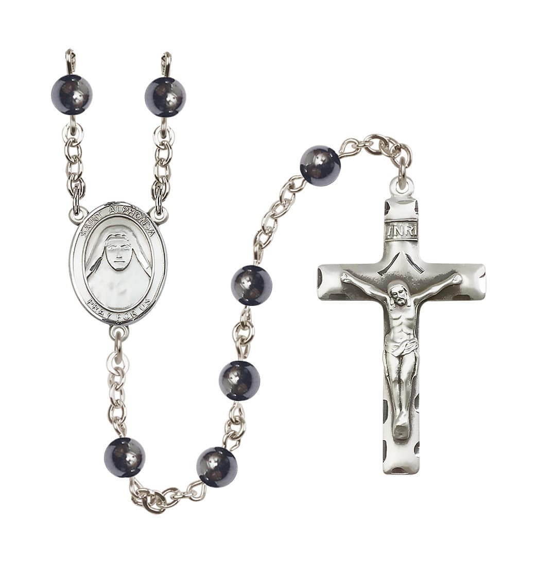 Bliss St Alphonsa of India 6mm Hematite Silver-plated Rosary,